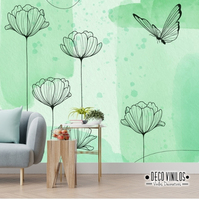 Vinilo adhesivo decorativo para pared, diseño de flores y flores de la  naturaleza, color verde oscuro (923 ig)