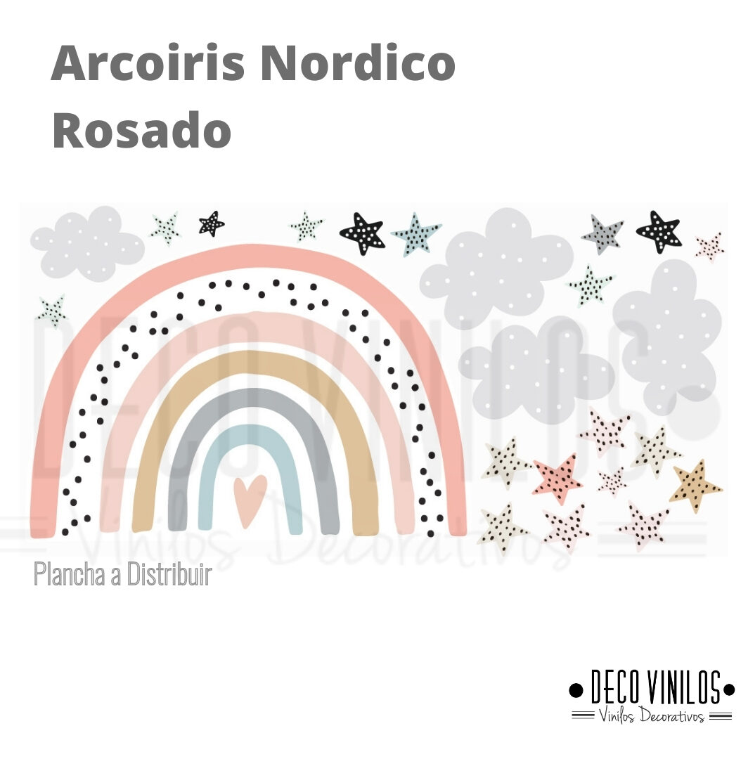 Vinilo Decorativo Arcoiris Nordico Rosado